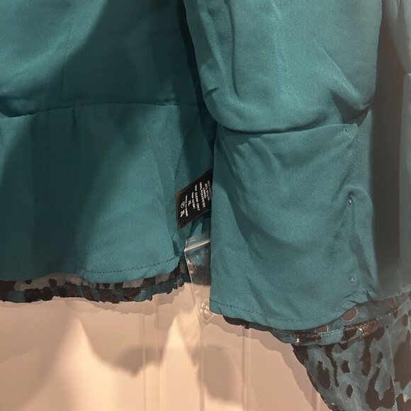 ASTR The Label Teal Leopard Wrap Blouse with Shoulder Pads Women’s Size XL - Picture 6 of 11